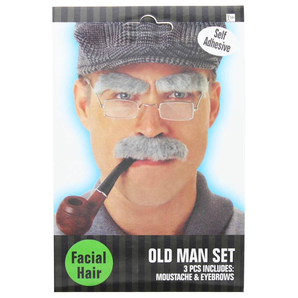 Zac's Alter Ego - Old Man/Grandpa Wenkbrauwen en snor set Moustache - Gris
